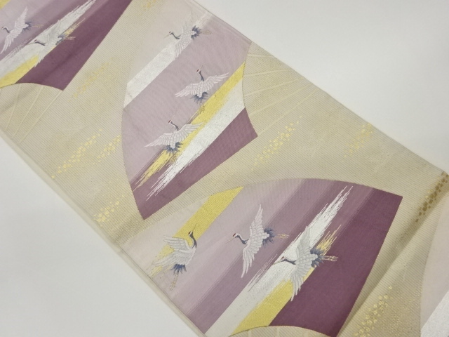 JAPANESE KIMONO / VINTAGE FUKURO OBI / WOVEN CRANES & FOLDING FAN PATTERN